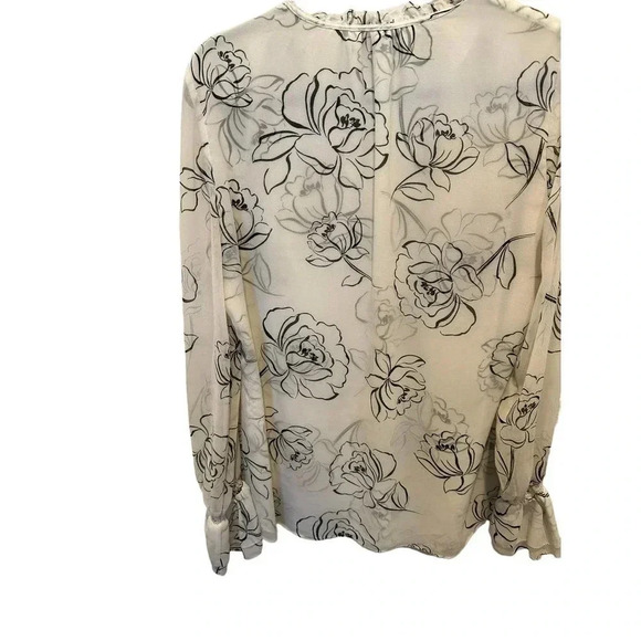 WHBM Women's White Floral Print Long Sleeve Mock Neck Blouse Size Medium - Picture 6 of 7